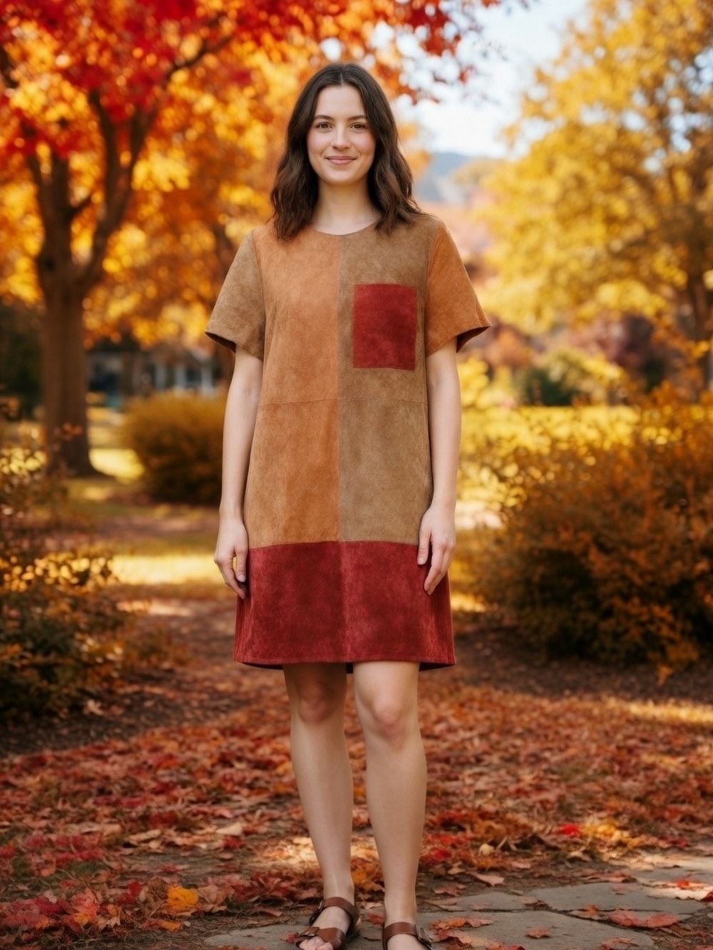 ASOS CURVE SUEDE LEATHER COLORBLOCK SHIFT DRESS SZ 14W